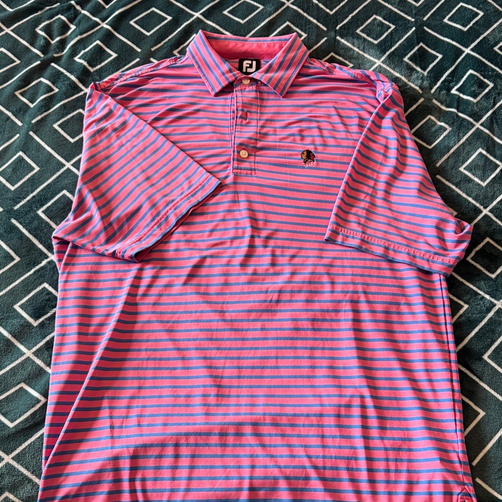 FootJoy Men's Polo in Pink and Blue Stripes